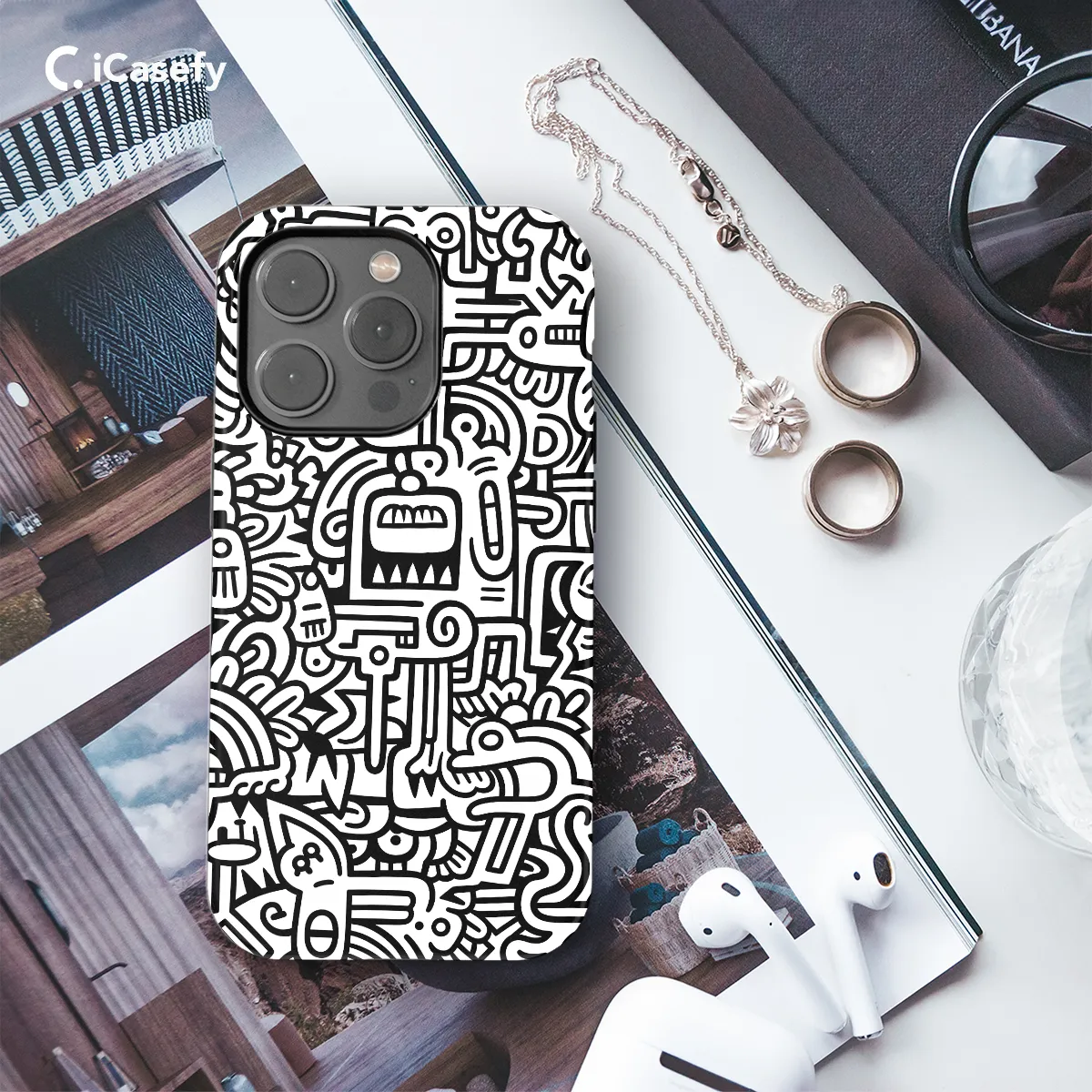 Black and White Noodle Phone Case iPhone Samsung Cover Pixel 1450
