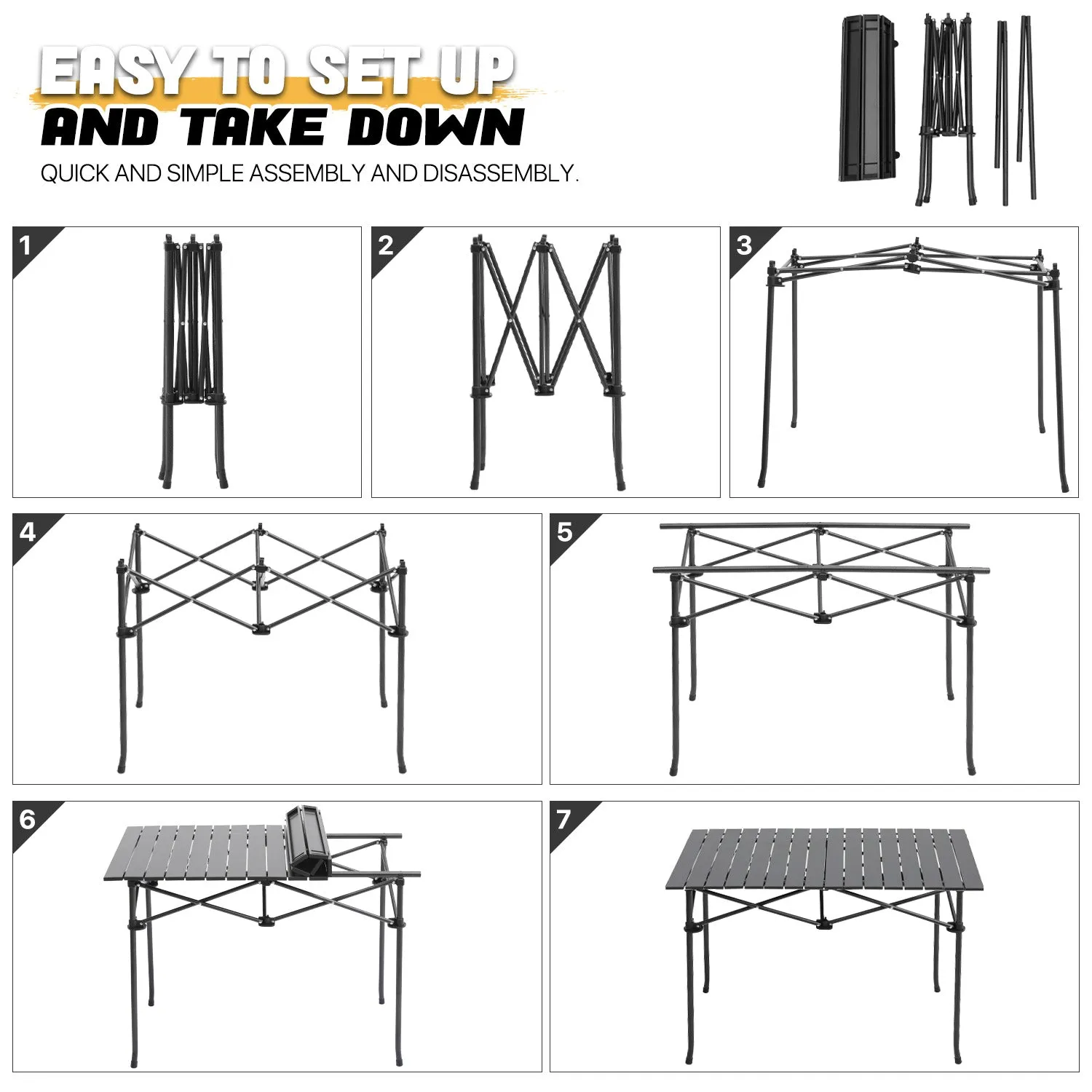 Folding Camping Table 37"x21.5"x26" - with Extra Storage Space