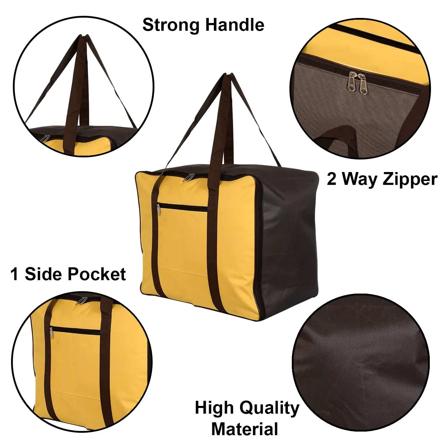 Heart Home Lightweight Foldable Multipurpose Storage bag, Cloth Organiser, Travel Bag With Zippered Closure And Handle (Yellow & Brown)-HS43HEARTH26652